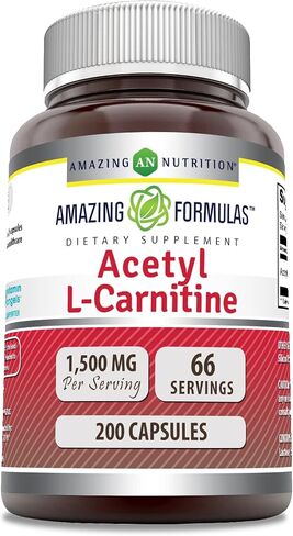 Amazing Formulas Acetyl L-Carnitine 1500mg 200 Capsules Supplement | ALCAR | Non-GMO | Gluten Free | Made in USA in Saudi Arabia