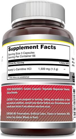 Amazing Formulas Acetyl L-Carnitine 1500mg 200 Capsules Supplement | ALCAR | Non-GMO | Gluten Free | Made in USA in Saudi Arabia