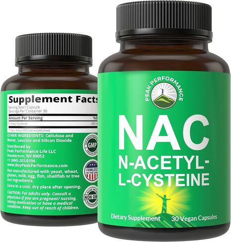ملحق NAC N-أسيتيل سيستين. كبسولات الجلوتاثيون النباتية 600 ملغ للرجال + النساء. مضاد أكسدة رائع للتخلص من السموم والتعافي من التمارين والحماية من الجذور الحرة. ن أسيتيل إل- سيستين 600 ملغم in Kuwait