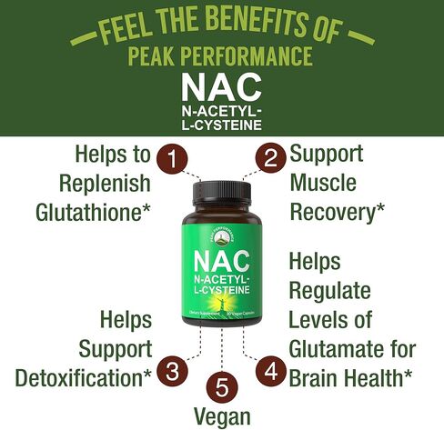 ملحق NAC N-أسيتيل سيستين. كبسولات الجلوتاثيون النباتية 600 ملغ للرجال + النساء. مضاد أكسدة رائع للتخلص من السموم والتعافي من التمارين والحماية من الجذور الحرة. ن أسيتيل إل- سيستين 600 ملغم in Kuwait