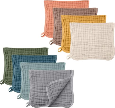 Remagr 8 Packs Muslin Burp Cloths Large 20" x 10", 6 Layers Unisex Baby Absorbent 100% Cotton Burp Rags Colorful Muslin Washcloths for Baby Plain Soft Cotton Cloth for Babies Girls Boys(Warm Colors) in Saudi Arabia
