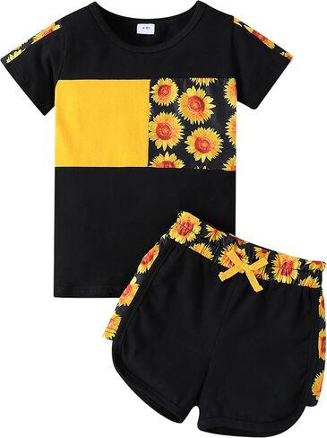 MasBekTe Toddler Girl Clothes Leopard Printed Summer Baby Girls Outfits Short Sleeve T-Shirt 2pcs Set in Saudi Arabia