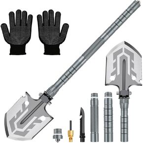 AOFUXTI Folding Tactical Shovel, Camping Survival Shovel, 23 in 1 Multi-Function Tool for Hiking, Camping, Adventure, Gardening, Dredging, Snow Shovel Tool, Car Emergency Tool, Gift for Men