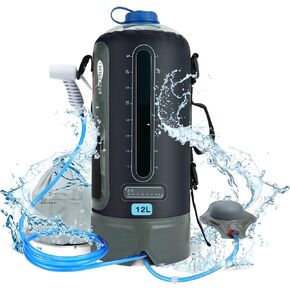 AFISHTOUR Portable Camping Shower Bag - 12L/3.17 Gallons Solar Shower Water Bag with Foot Pump and Shower Head - Camp Shower for Camping, Beach, Travel, Outdoor Activities in Kuwait