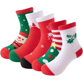 Yvinak 5 Pairs Christmas Socks Kids Warm Socks Children Santa Claus Boys Girls Toddler Winter Autumn Socks