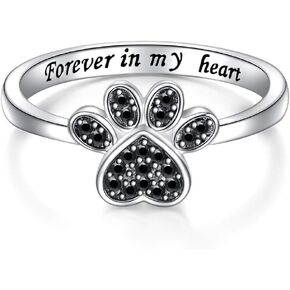 S925 Sterling Silver Jewelry Engraved Forever in my heart Puppy Dog Cat Pet Paw Print CZ Ring