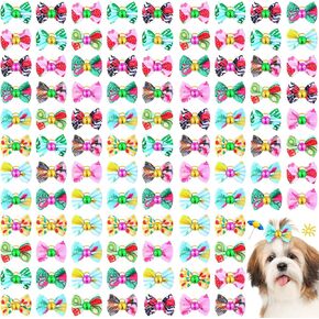 Tondiamo 100 Pack Tie Dye Dog Hair Bows for Dogs Spring Dog Hair Bows with Rubber Bands Puppy Rhinestone Grooming Dog Hair Accessories for Small Girl Dogs