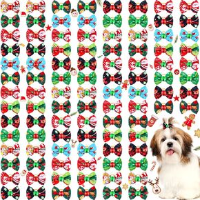 Tondiamo 100 Pack Tie Dye Dog Hair Bows for Dogs Spring Dog Hair Bows with Rubber Bands Puppy Rhinestone Grooming Dog Hair Accessories for Small Girl Dogs