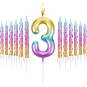 Treela 2.7 Inch Birthday Candles Rainbow Number Candle with 12 Pieces Numeral Rainbow Spiral Candle First One Year Candle for Baby Girl Boy Birthday Cake Topper Anniversary Wedding Party (Number 1) in Kuwait