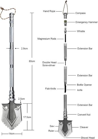باكوينغ مجرفة نجاة، مجارف تخييم قابلة للطي، مجرفة متعددة الاستخدامات بمقبض طويل وانبوب الومنيوم غير قابل للانزلاق قابل للتعديل للتخييم والسيارة والمشي لمسافات طويلة والحديقة in Kuwait