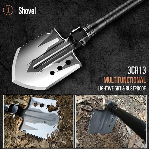 YANTOO Camping Multi-Purpose Tool Kits, Essential Car Rescue Tool Box, Military Folding Shovel, Rescue Kits with Pickaxe, Axe, Compass, Flashlight, etc. in Saudi Arabia
