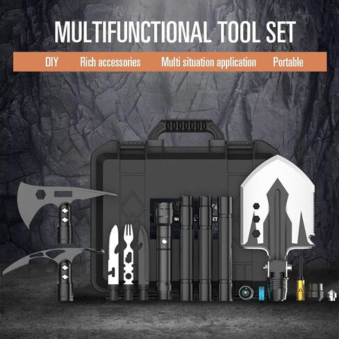 YANTOO Camping Multi-Purpose Tool Kits, Essential Car Rescue Tool Box, Military Folding Shovel, Rescue Kits with Pickaxe, Axe, Compass, Flashlight, etc. in Saudi Arabia