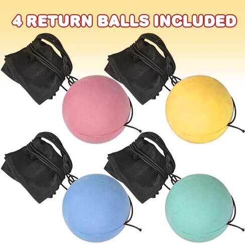 ArtCreativity 2.25 Inch Return Balls, Set of 4, Durable Foam String Attached Rebound Balls, Assorted Colors, Sports Toy Balls for Kids, Party Favors, Gift Idea for Boys and Girls in Saudi Arabia
