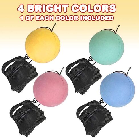 ArtCreativity 2.25 Inch Return Balls, Set of 4, Durable Foam String Attached Rebound Balls, Assorted Colors, Sports Toy Balls for Kids, Party Favors, Gift Idea for Boys and Girls in Saudi Arabia
