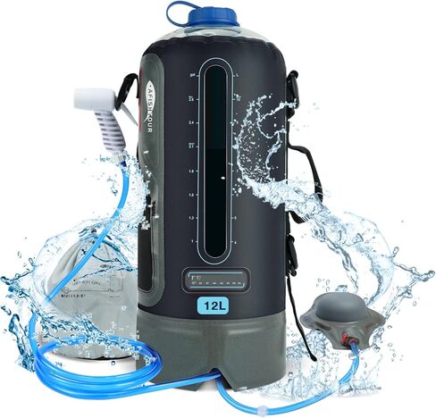 AFISHTOUR Portable Camping Shower Bag - 12L/3.17 Gallons Solar Shower Water Bag with Foot Pump and Shower Head - Camp Shower for Camping, Beach, Travel, Outdoor Activities in Kuwait