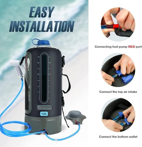 AFISHTOUR Portable Camping Shower Bag - 12L/3.17 Gallons Solar Shower Water Bag with Foot Pump and Shower Head - Camp Shower for Camping, Beach, Travel, Outdoor Activities in Kuwait