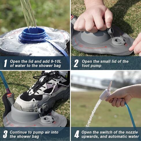 AFISHTOUR Portable Camping Shower Bag - 12L/3.17 Gallons Solar Shower Water Bag with Foot Pump and Shower Head - Camp Shower for Camping, Beach, Travel, Outdoor Activities in Kuwait