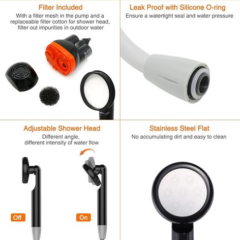 acetek دش محمول للتخييم، مضخة دش للتخييم في الهواء الطلق، مضخة دش قابلة لإعادة الشحن تعمل ببطارية دش محمولة تعمل بالطاقة للتخييم، والمشي لمسافات طويلة، وغسيل الشاطئ، والسفر، وتنظيف الحيوانات الأليفة، والري in Kuwait