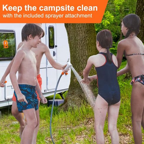 دش محمول للتخييم من يوركينبي، دش تخييم مع راس دش مزدوج محمول، بطارية قابلة لاعادة الشحن بمنفذ USB قابلة للفصل، دش التخييم للمشي لمسافات طويلة، السفر، كامل في حقيبة (+ بخاخ محمول) in Kuwait