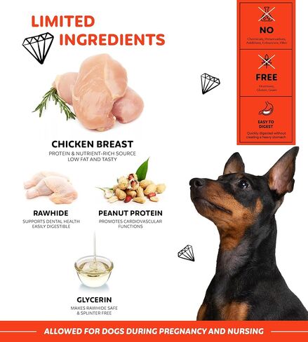 Wootsy Chicken Jerky Dog Treats - Rawhide Free Dental Health Support Dog Snacks - Real Chicken - Grain Free, Low-Calorie, High-Protein, Canine Chews, 16 Sticks per Pack in Kuwait