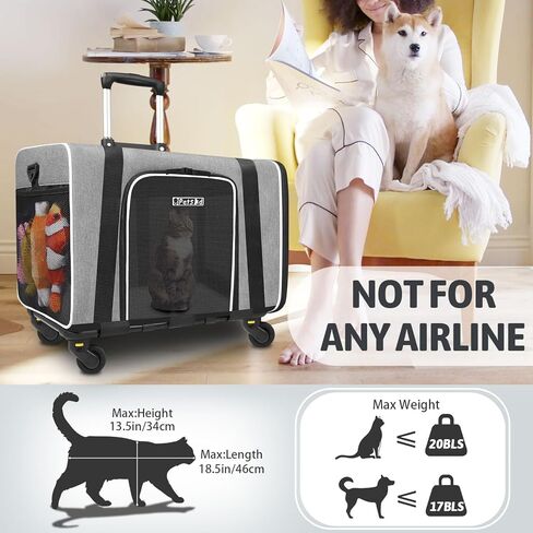 Petskd Cat Carrier with Wheels Rolling Pet Carrier 18.5x13.5x13.5inch for Small Medium Dog and Cat Soft Sided Carrier Foldable with Wheels Under 20lbs for Pets to Hospital Traveling (Grey) in Kuwait