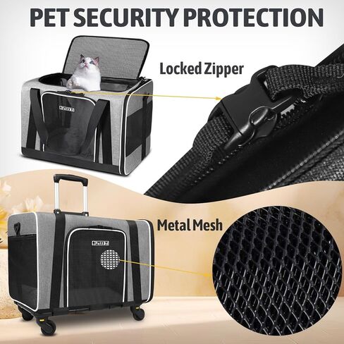 Petskd Cat Carrier with Wheels Rolling Pet Carrier 18.5x13.5x13.5inch for Small Medium Dog and Cat Soft Sided Carrier Foldable with Wheels Under 20lbs for Pets to Hospital Traveling (Grey) in Kuwait