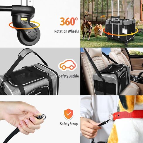 Petskd Cat Carrier with Wheels Rolling Pet Carrier 18.5x13.5x13.5inch for Small Medium Dog and Cat Soft Sided Carrier Foldable with Wheels Under 20lbs for Pets to Hospital Traveling (Grey) in Kuwait