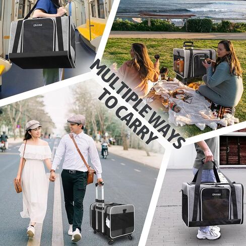 Petskd Cat Carrier with Wheels Rolling Pet Carrier 18.5x13.5x13.5inch for Small Medium Dog and Cat Soft Sided Carrier Foldable with Wheels Under 20lbs for Pets to Hospital Traveling (Grey) in Kuwait