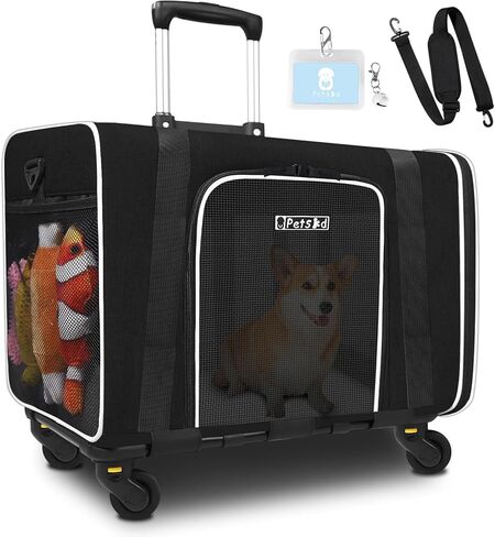 Petskd Cat Carrier with Wheels Rolling Pet Carrier 18.5x13.5x13.5inch for Small Medium Dog and Cat Soft Sided Carrier Foldable with Wheels Under 20lbs for Pets to Hospital Traveling (Grey) in Kuwait