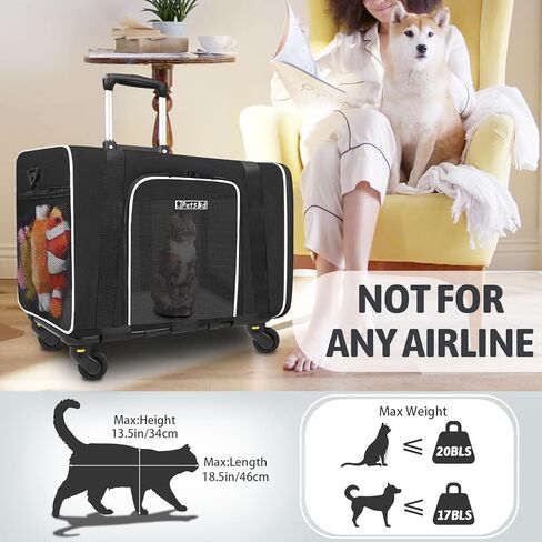 Petskd Cat Carrier with Wheels Rolling Pet Carrier 18.5x13.5x13.5inch for Small Medium Dog and Cat Soft Sided Carrier Foldable with Wheels Under 20lbs for Pets to Hospital Traveling (Grey) in Kuwait