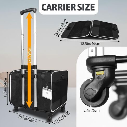 Petskd Cat Carrier with Wheels Rolling Pet Carrier 18.5x13.5x13.5inch for Small Medium Dog and Cat Soft Sided Carrier Foldable with Wheels Under 20lbs for Pets to Hospital Traveling (Grey) in Kuwait