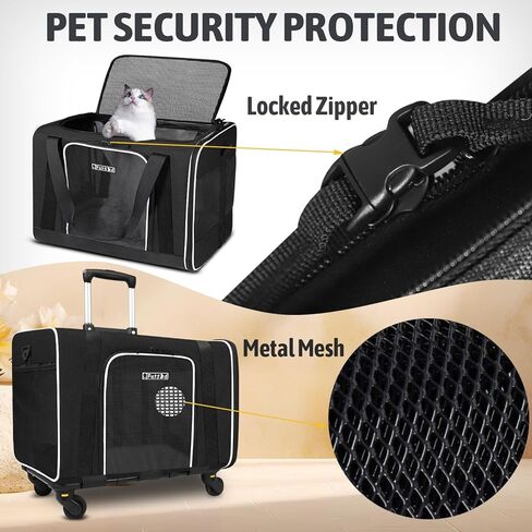 Petskd Cat Carrier with Wheels Rolling Pet Carrier 18.5x13.5x13.5inch for Small Medium Dog and Cat Soft Sided Carrier Foldable with Wheels Under 20lbs for Pets to Hospital Traveling (Grey) in Kuwait