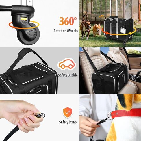 Petskd Cat Carrier with Wheels Rolling Pet Carrier 18.5x13.5x13.5inch for Small Medium Dog and Cat Soft Sided Carrier Foldable with Wheels Under 20lbs for Pets to Hospital Traveling (Grey) in Kuwait