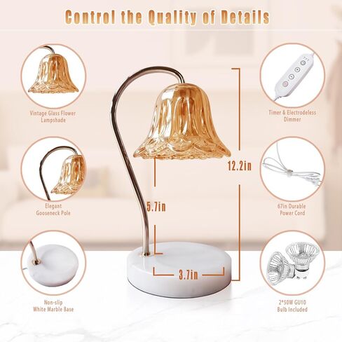 Ighximn Electric Candle Warmer Lamp with Timer & Dimmer for Candle Jars, Gold Vintage Glass Wax Warmer for Scented Wax, Candle Lamp Warmer for Scented Candles, Yankee Candle with 2 Bulbs in Saudi Arabia