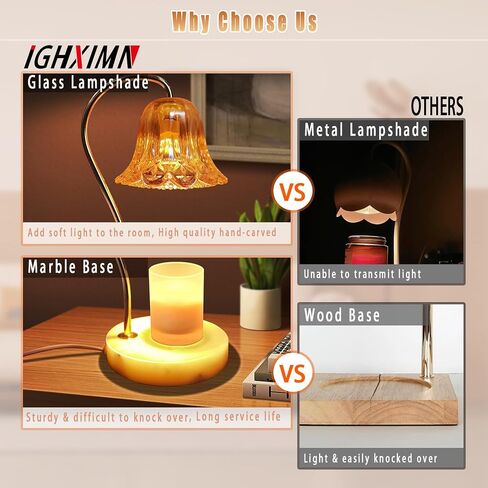 Ighximn Electric Candle Warmer Lamp with Timer & Dimmer for Candle Jars, Gold Vintage Glass Wax Warmer for Scented Wax, Candle Lamp Warmer for Scented Candles, Yankee Candle with 2 Bulbs in Saudi Arabia