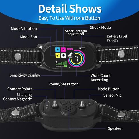 Tesitehi Dog Bark Collar, Bark Collar for Small Medium Large Dogs, Smart AI Dual Recognition Anti Bark Collar, Rechargeable Automatic Stop Dog Barking Collars with 3 Adjustable Shock Modes Activated in Kuwait
