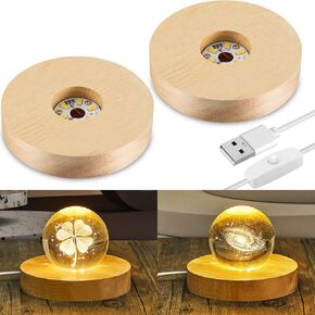Honoson 2 Pieces Wood Light Display Base Wooden LED Display Base Crystal Glass Base Stand Wood LED Display Stand for 3D Crystal Glass Resin Art (Square, Round) in Kuwait
