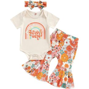 Toddler Baby Girl Birthday Outfits 1st 2nd 3rd 4th 5th Groovy Tshirt Tops Flared Pants with Headband Set in Kuwait