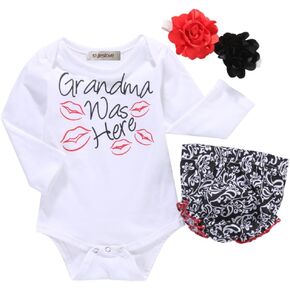 stylesilove Baby Girls Grandma was Here Cotton Romper with Shorts and Headband 3pcs Summer Outfit