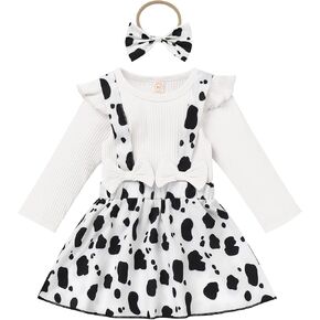 Holy Cow Im One Birthday Girl Outfit Cow Suspender Skirt + Ribbed Romper Bodysuit 3PCS Farm Cow Cake Smash Photoshoot Outfits in Kuwait