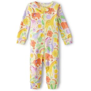 The Children's Place Baby Girls' and Toddler Long Sleeve Zip-Front One Piece Footed Pajama Snug Fit 100% Cotton, Giraffes, 3T in Kuwait