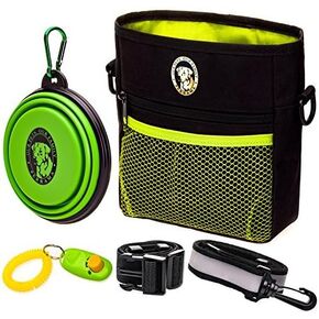 PERRAMA Dog Treat Bag, Training Pouch for Small and Large Dogs with Clicker and Collapsible Food Bowl BPA Free – Pet Treats Tote Bag with Waist and Shoulder Reflective Straps and Belt Clip (Blue) in Saudi Arabia