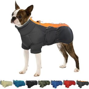IKIPUKO Dog Jacket, Dog Coats for Large Dogs Winter Waterproof, Fleece Lining Reflective Warm Dog Clothes, Zip Up Dog Coat with Harness, High Collar Dog Snowsuit Christmas Clothes(Green L)