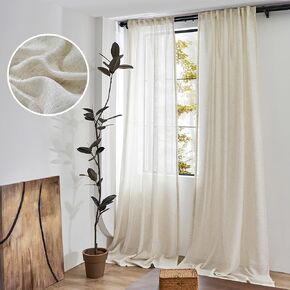 ستائر RAMEDILF شفافة طويلة جدًا من الكتان الطبيعي بطول 120 بوصة لغرفة المعيشة ذات سقف عالٍ بطول 10 أقدام، ستائر ريفية ريفية مع حزام خطاف خلفي، 50 × 120، لوحتان in Kuwait