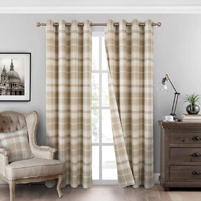 always4u Plaid Gingham Curtains for Living Room Bedroom Room Darkening Check Country Curtains 2 Panels Striped Grommet Window Treatments 54X108 Inch Blue and Brown in Kuwait