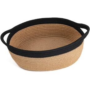 Goodpick Small Woven Basket | Cute Blue Rope Basket | Cotton Basket | Room Storage Basket | Chest Box with Handles Basket 12"x 8" x 5" Oval Candy Color Design