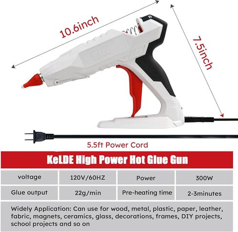 مسدس غراء صناعي من KeLDE - مسدس غراء ساخن احترافي عالي التحمل بقدرة 300 وات مع 10 قطع من أعواد الغراء الساخن عالية الالتصاق للمشاريع الصناعية والنجارة وإصلاح المنازل والحرف اليدوية in Kuwait