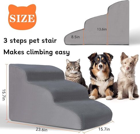 ANWA Dog Stairs for Small Dogs, Anti-Slip Soft Pet Stairs for Injured or Old Dogs or Cats, 3-Tier High Density Foam Pet Steps for Dogs to get on Couch, Low Bed in Kuwait