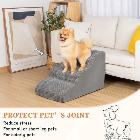 ANWA Dog Stairs for Small Dogs, Anti-Slip Soft Pet Stairs for Injured or Old Dogs or Cats, 3-Tier High Density Foam Pet Steps for Dogs to get on Couch, Low Bed in Kuwait