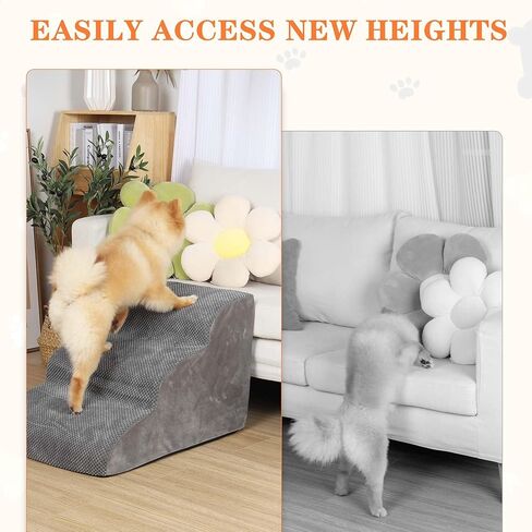 ANWA Dog Stairs for Small Dogs, Anti-Slip Soft Pet Stairs for Injured or Old Dogs or Cats, 3-Tier High Density Foam Pet Steps for Dogs to get on Couch, Low Bed in Kuwait
